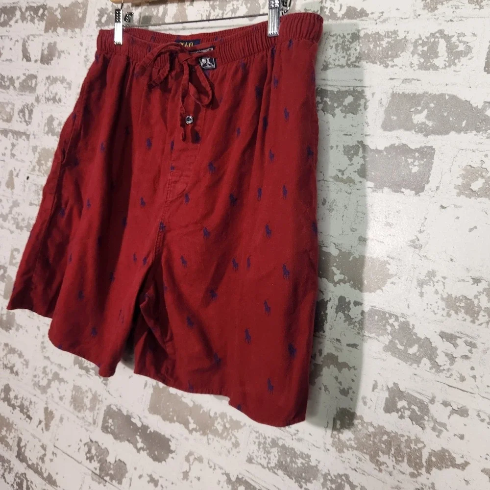 Polo Ralph Lauren Sleep Shorts Mens Large Red Pony Print Pajama Bottoms Preppy